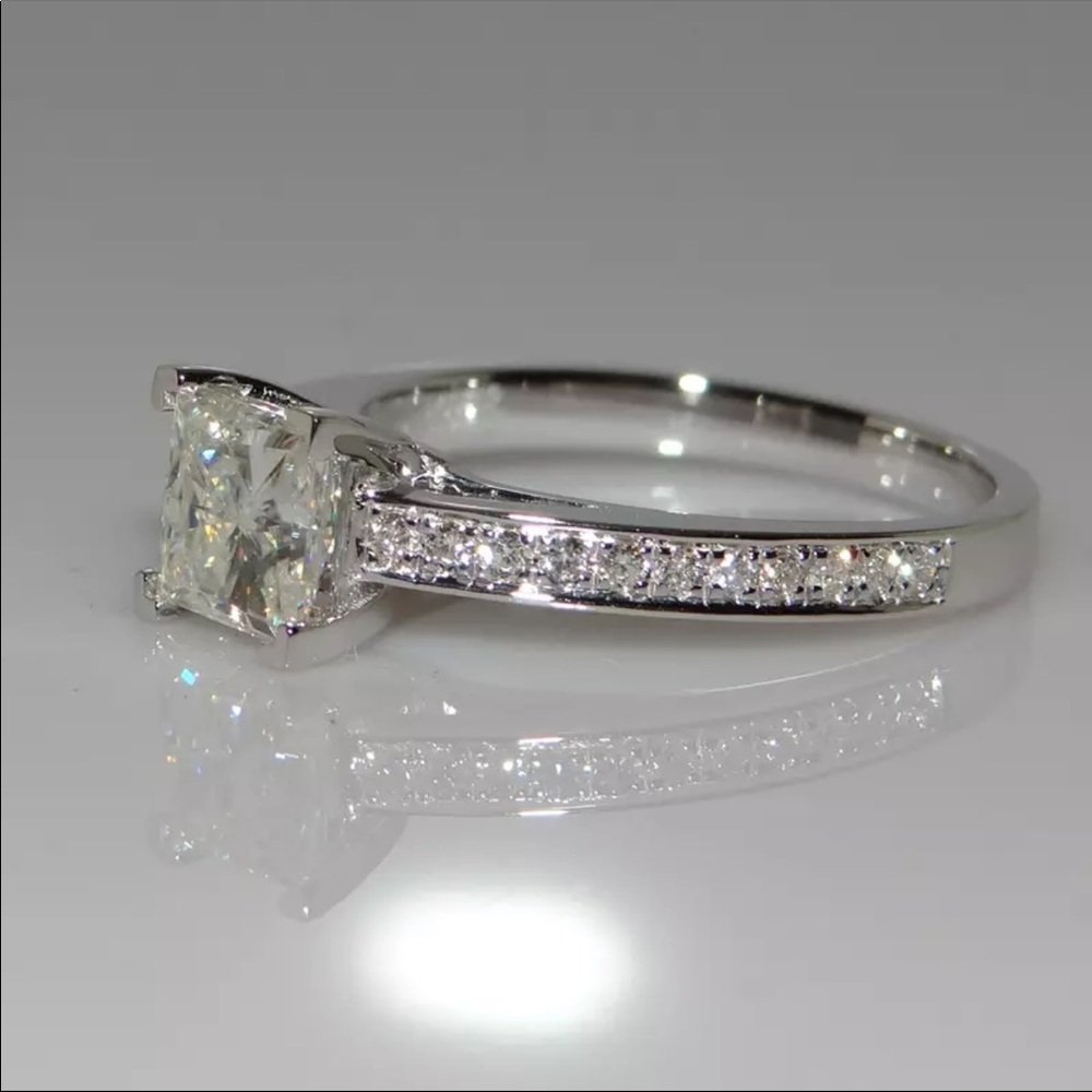*14K White Princess Square Diamond Engagement Ring - Picture 2 of 6